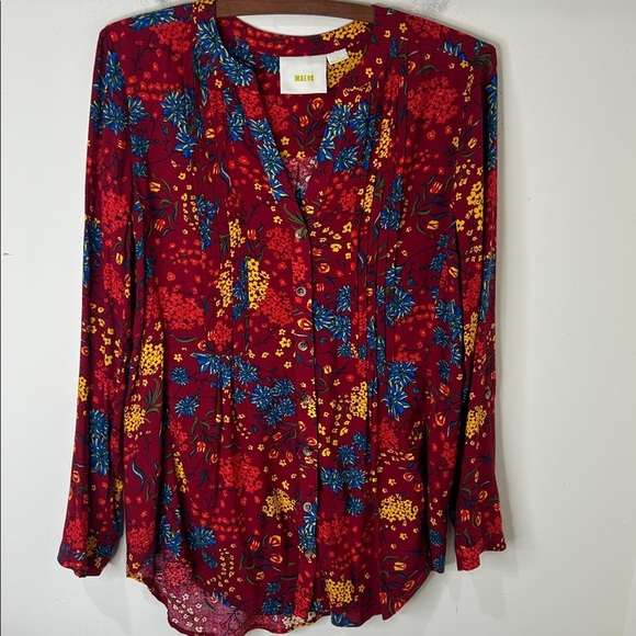 ANTHROPOLOGIE MAEVE Red Floral Long Sleeve Pintuck Blouse Size Small - Picture 16 of 16